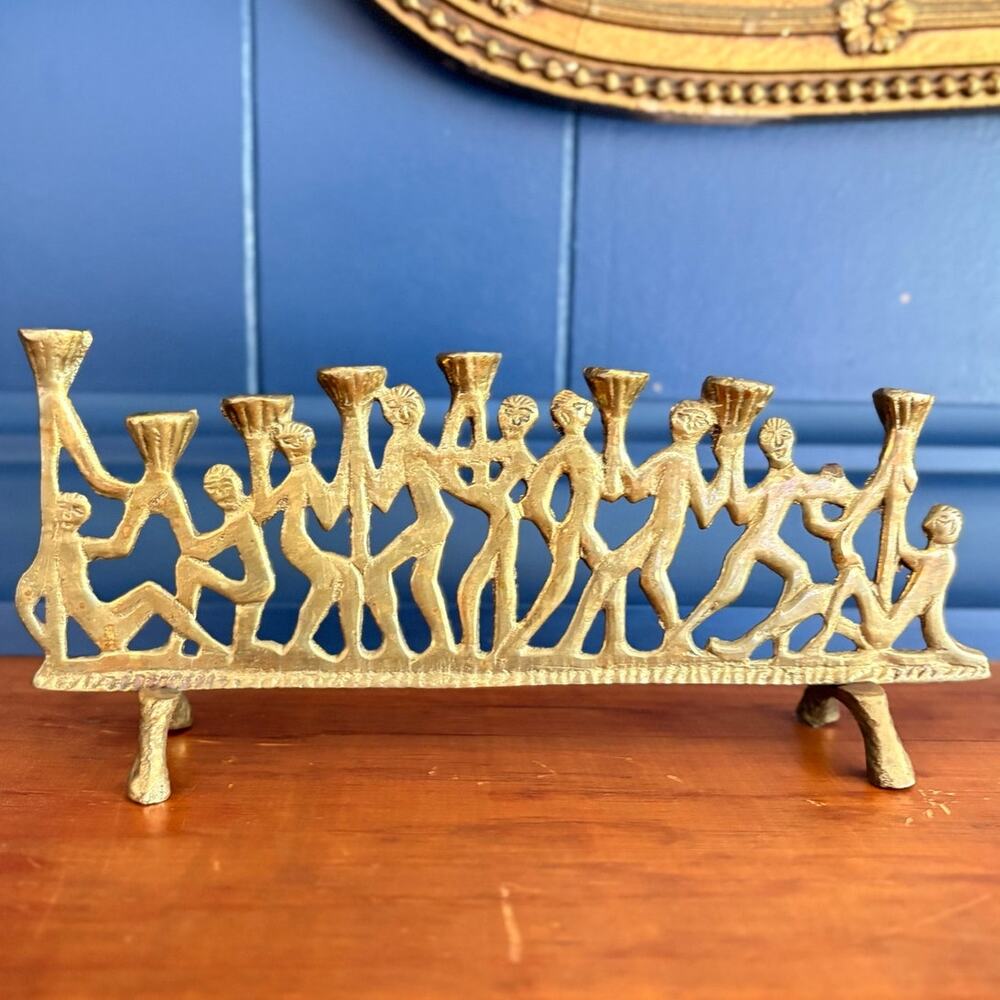 VTG Brass Candle Holder MCM ,Candelabra ,9 Light Menorah Candlestick